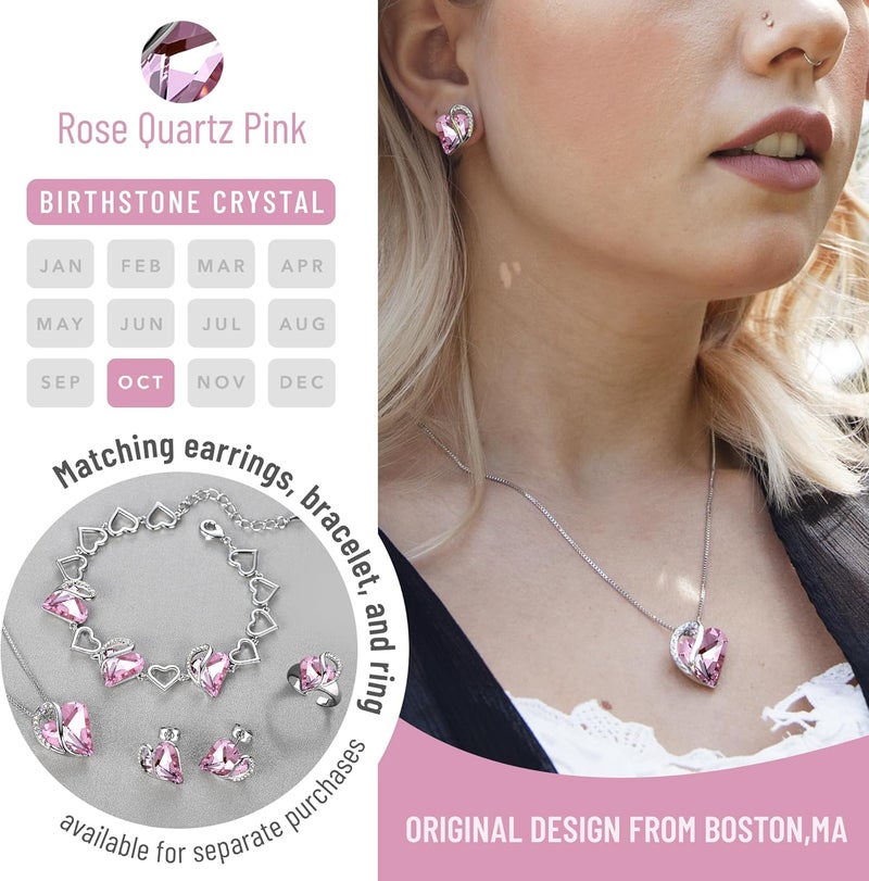 Leafael Valentine's Day Gift Necklaces for Women, Infinity Love Birthstone Heart Crystal Pendant, Birthday Anniversary Jewelry for Wife, Mom, and Her, Silver Plated, 18" + 2" Adjustable Chain - Image 4