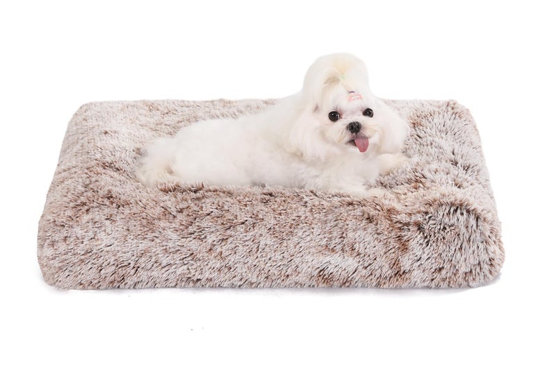 Bedfolks Waterproof Crate Bed, Plush Dog & Cat Bed with Removable Washable Cover, Faux Fur Kennel Pad, 23"x18", Brown - Image 1