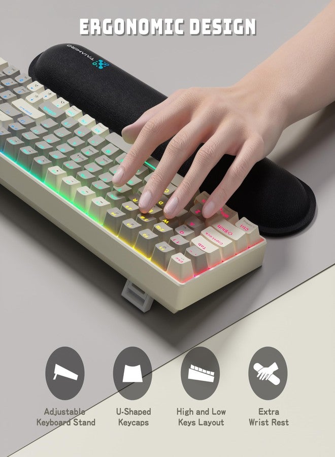 Taiahiro Creamy Mechanical Gaming Keyboard Wireless - 100 Keys Hot-Swappable Retro Design, Silent Linear Switches, 3-Mode (BT/2.4G/USB-C), LED Backlit, 3000mAh, Ergonomic Wrist Rest for Win/Mac Gaming & Typing - Image 4