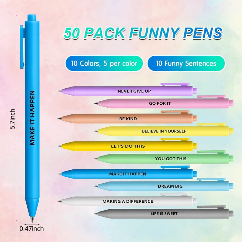 Epakh Epakh 50 Pcs Inspirational Ballpoint Funny Motivational Pens KitFun Optimistic Colorful Quotes Black Pen Novelty Gift for Coworkers Office SuppliesInspirationalMacaron Color - Image 2