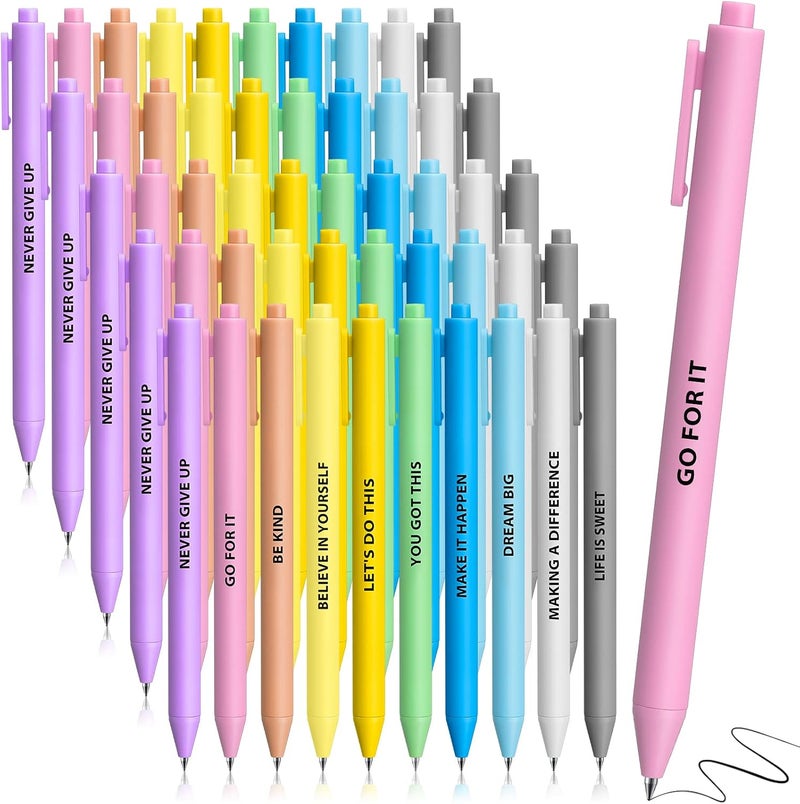 Epakh Epakh 50 Pcs Inspirational Ballpoint Funny Motivational Pens KitFun Optimistic Colorful Quotes Black Pen Novelty Gift for Coworkers Office SuppliesInspirationalMacaron Color - Image 1