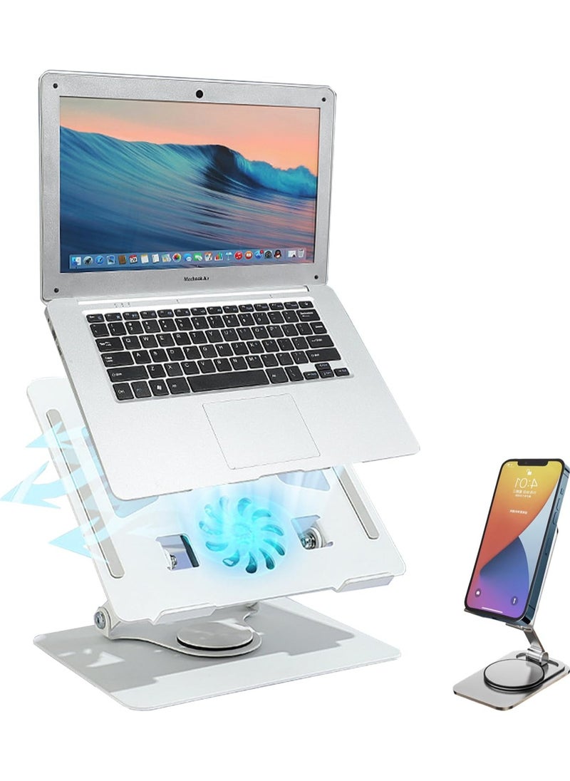 Generic 360° Rotating Laptop Cooling Stand with Dual Fans and Phone Holder – Ergonomic Laptop Base for 10-15 Inch Devices – White 