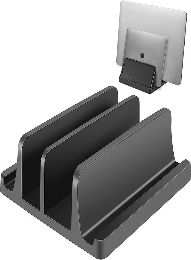 TARKAN Vertical Laptop Holder | 2-Slot Desk Space Saving Organizer Stand Fits All Laptop Sizes (ABS, Black) - Image 1