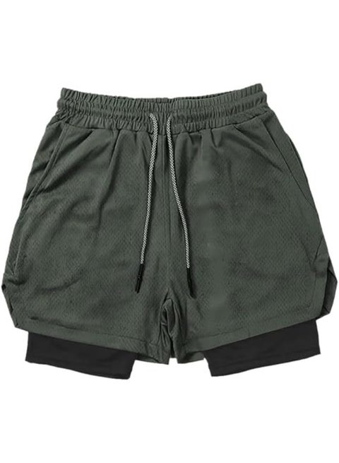 Gym Shorts for Men, Men's Activewear Running Shorts,Drawstring Gym Shorts Men, 2 Layer Loose Athletic Shorts with 4 Pockets (Large, Army Green)