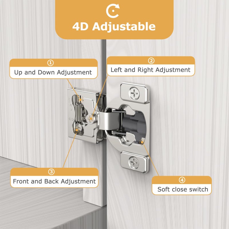Furniware 2 Pieces 1/4" Small Overlay Concealed Face Frame Hinges, 105Â° Open Angle 4 Level Soft Close Screw On Compact Cabinet Hinge,for Face Frame Door, Soft Close On/Off Switch, Self Closing - Image 5