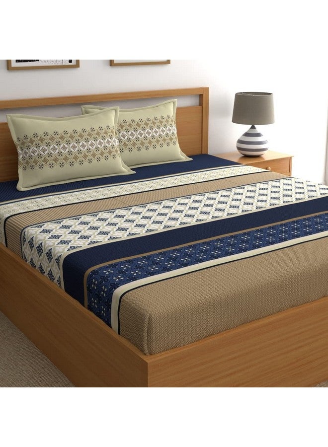 Home Ecstasy 100% Cotton King Fitted Bedsheet with 2 Pillow Covers - (Size 72 x 78 inches, 140 TC, Colour - Blue) - Image 1