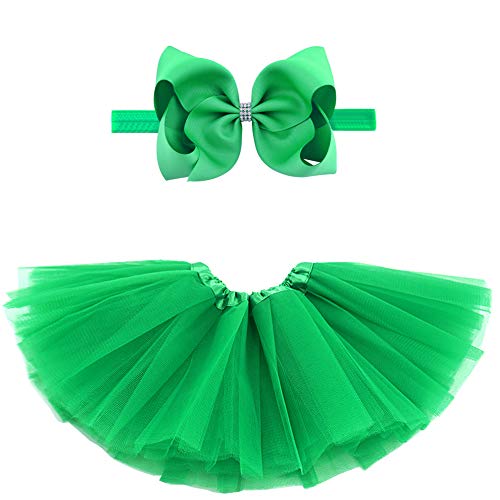 BGFKS 5 Layered Toddlers Tulle Tutu Skirt for Girls with Headband for Baby Girl 0 to 36 Months (Green, S,0-6 Months) - Image 1