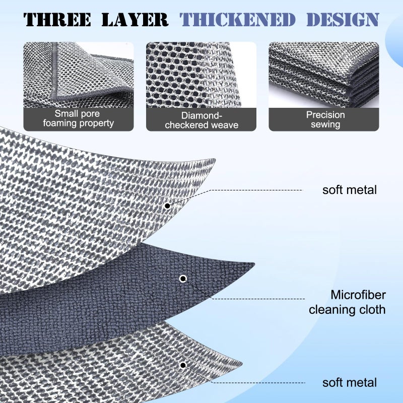 Forggon 10 Pcs New Upgrade3-Layernonscratch Wire Dishcloth Wire Dishwashing Rag  Non-Scratch Wire Dishwashing Ragsfor Wet And Dry  Kitchen Cleaning Dish Ragsfor Cookware Sinks  Dishes Stove - Image 3