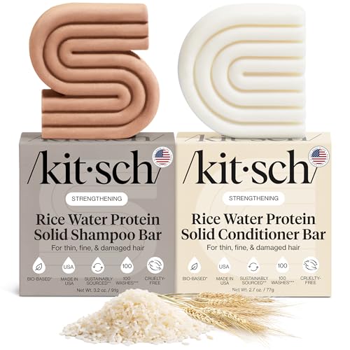 Kitsch Rice Water Protein Solid Shampoo and Conditioner Set for Hair Growth Strengthening Hair Care Duo wRice Protein Vitamins for Damage Repair Paraben Sulfate Silicone Free Made in USA - Image 1