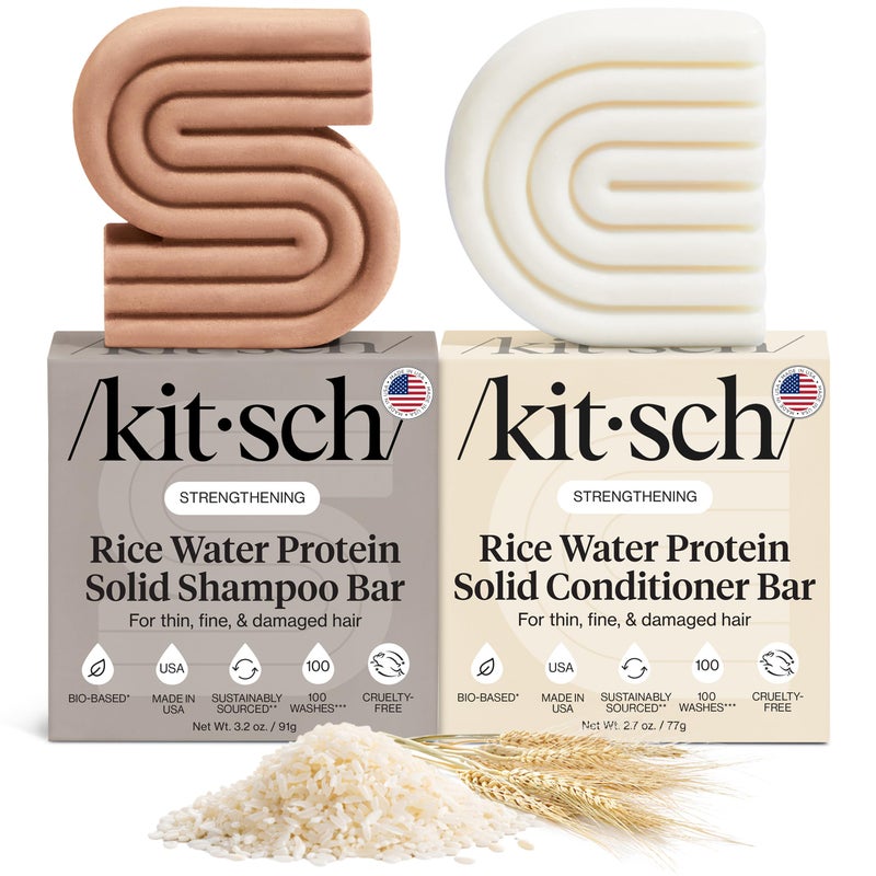 Kitsch Rice Water Protein Solid Shampoo and Conditioner Set for Hair Growth Strengthening Hair Care Duo wRice Protein Vitamins for Damage Repair Paraben Sulfate Silicone Free Made in USA - Image 2