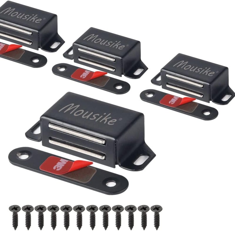 Mousike Cabinet Magnets 30lb Black Door Magnets with Strong Magnetic for Kitchen Cupboard Wardrobe Closet Cabinet Door Drawer Latch 4 Pack - Image 1