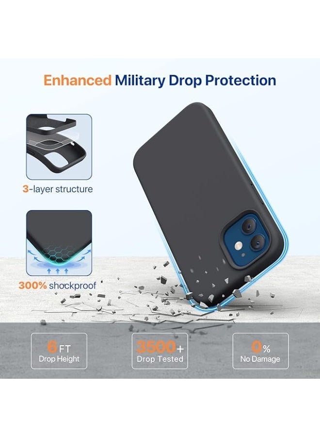 جراب متوافق مع iPhone 12 وiPhone 12 Pro، جراب هاتف من المطاط السائل من جل السيليكون لحماية الجسم بالكامل ومضاد للصدمات والسقوط مقاس 6.1 بوصة، (أسود) - Image 4