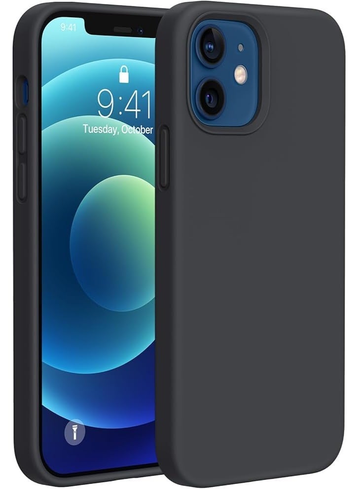 جراب متوافق مع iPhone 12 وiPhone 12 Pro، جراب هاتف من المطاط السائل من جل السيليكون لحماية الجسم بالكامل ومضاد للصدمات والسقوط مقاس 6.1 بوصة، (أسود) - Image 1