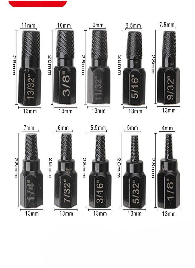 Generic - 10 Piece Screw and Nut Extractor Set Damaged Screw Extractor Broken Screw Extractor Hex Bolt Removal Tool Multispline Bolt Extractor Easy-Out Extraction Broken Remover Stripped Fastener Tool - Image 1