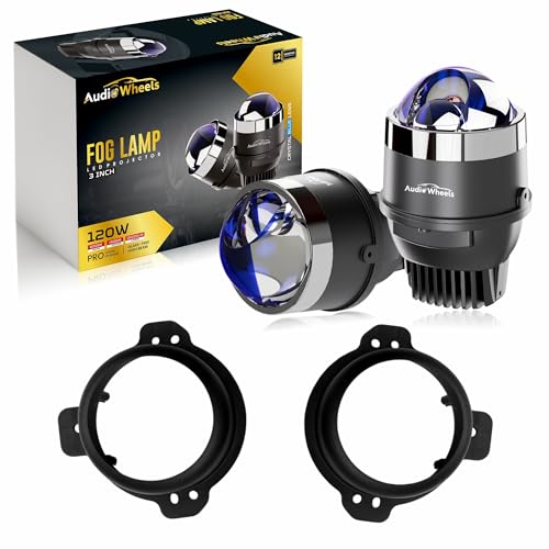 Audio Wheels 3" LED Projector Fog Lamp with Cover 120W, Tri-Color (White/Warm/Yellow) | Single Beam | with Blue Tint Film | 12V/24V Fog Light for Car & Vehicle Modification | For Mahindra Thar 2020 - Image 1