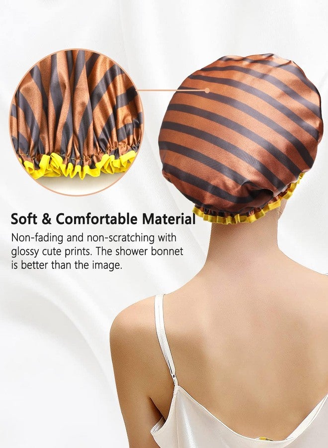 mikimini Shower Cap for Women and Girls, Double Waterproof for Kids, Reusable, Washable, Golden Stripes Fashionable Medium Pack of 1 Stripe - Image 5