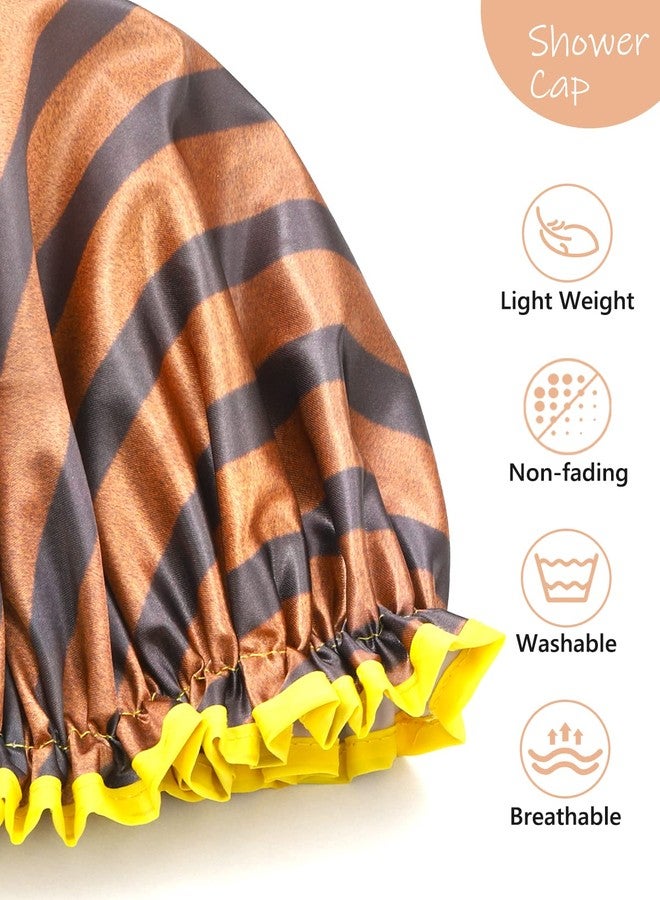 mikimini Shower Cap for Women and Girls, Double Waterproof for Kids, Reusable, Washable, Golden Stripes Fashionable Medium Pack of 1 Stripe - Image 3