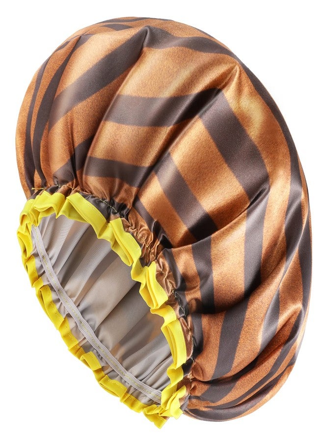 mikimini Shower Cap for Women and Girls, Double Waterproof for Kids, Reusable, Washable, Golden Stripes Fashionable Medium Pack of 1 Stripe - Image 1