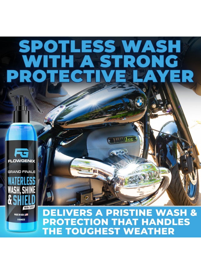 Flowgenix Flowgenix Waterless Car Wash Spray - Grand Finale - Motorcycle Cleaner & Car Wax Spray Polish (8 oz) - Ceramic Coating - Incl. 2 Microfiber Towels - Quick Detailer Spray to Make Your Vehicle Shine - Image 1