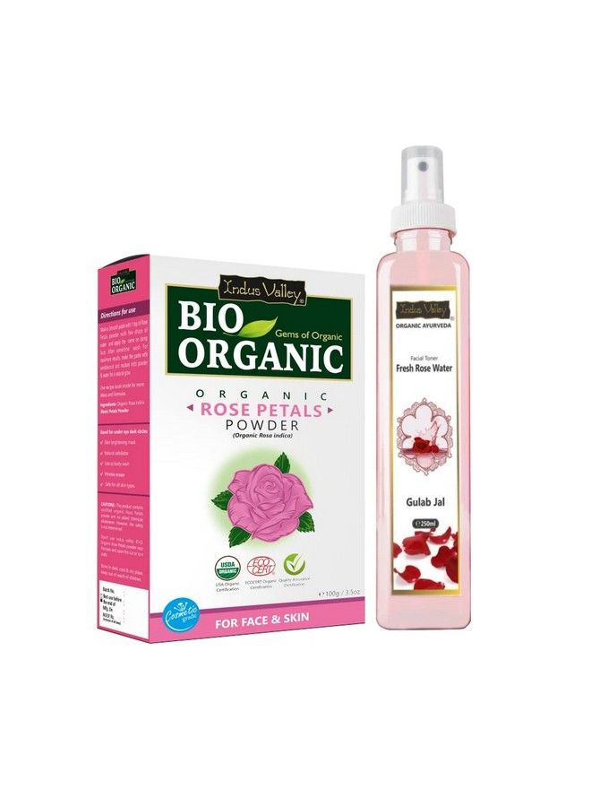 Indus Valley Organic Rose Petals Powder ; Rosa Indica With Fresh Rose Water (Facial Toner) For Skin Care 250Ml+ 100G - Image 2