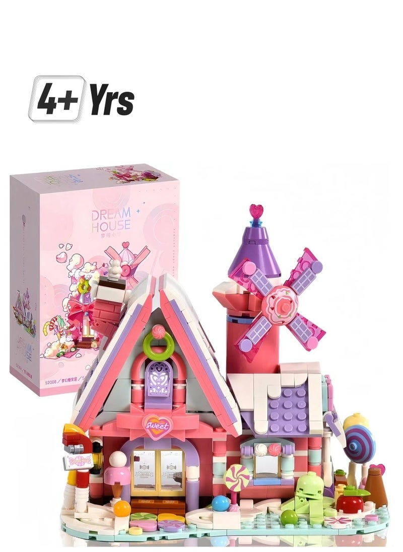 Pink Candy House Building Set with Windmill,Girls Building Blocks Dream Candy Shop Toy. Display Toys Kits Mini Bricks for Adults and Girls.A Fun Gift for Anyone Love Creative Play.(547PSC)  - Image 1