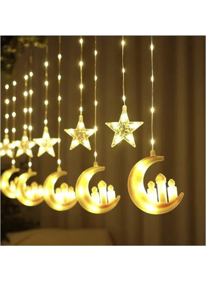 Moon star Lantern With LED Light String Top Star and Moonlights Top Ramadan Kareem Eid Wedding Decor LED Lighted Cylinder Decoration with 2.5-meter length powered by electricity - Image 2