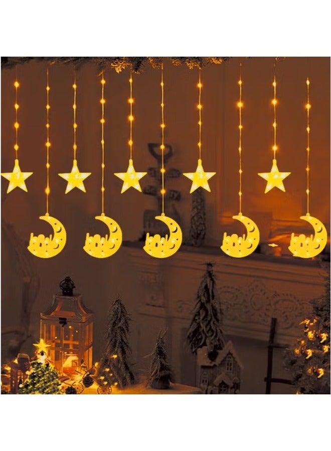 Moon star Lantern With LED Light String Top Star and Moonlights Top Ramadan Kareem Eid Wedding Decor LED Lighted Cylinder Decoration with 2.5-meter length powered by electricity - Image 5