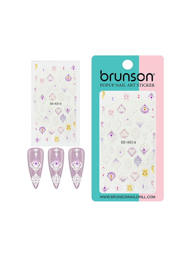 brunson 5D Flower Decals Exquisite Self Adhesive Nail Art Decoration Stickers 5D-k014