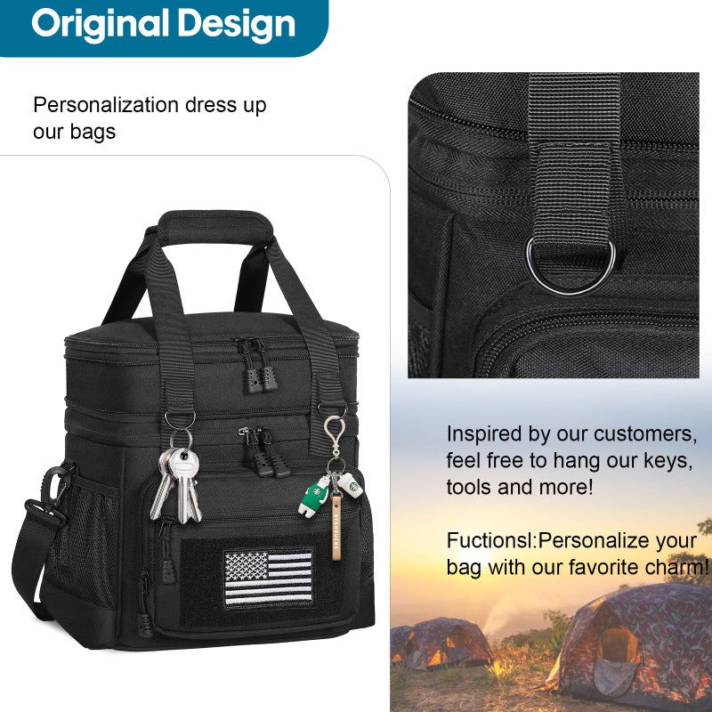 GLENKEY Tactical Lunch Box Cooler Bag - Expandable Insulated Lunch Bag for Men Women - Large Lunchbox for Adults Work Shifts Outdoor Trips Black with Flag 16L - Image 4