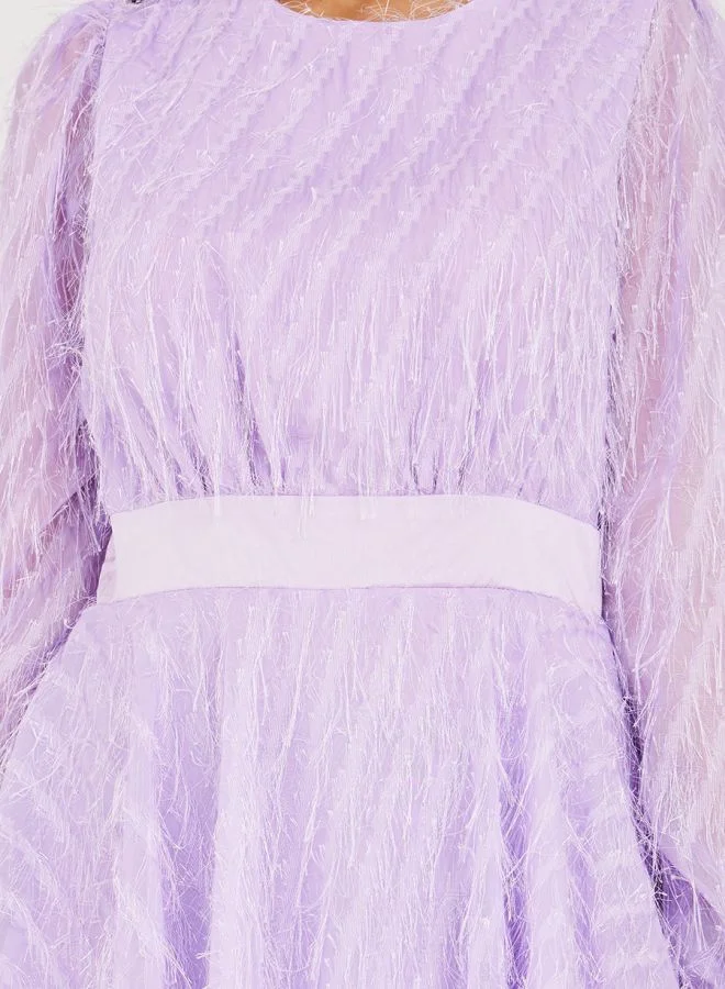 Styli Faux Feather Detail Layered Midi Dress