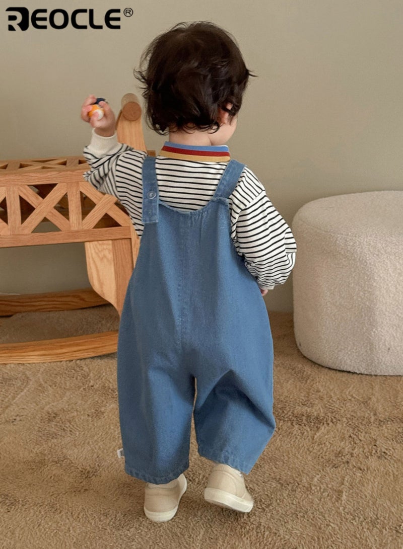 ريوكل تي شيرت بولو للأطفال بتصميم مخطط وتفاصيل كرتونية، قمة مرحة من القطن الناعم للارتداء غير الرسمي في الخريف - Image 3