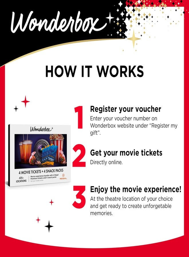 Wonderbox Regal Movie Gift Box, 4 Tickets & 4 Snack Packs Movie Night Experience for 2, Valid at 425 Locations - Image 5