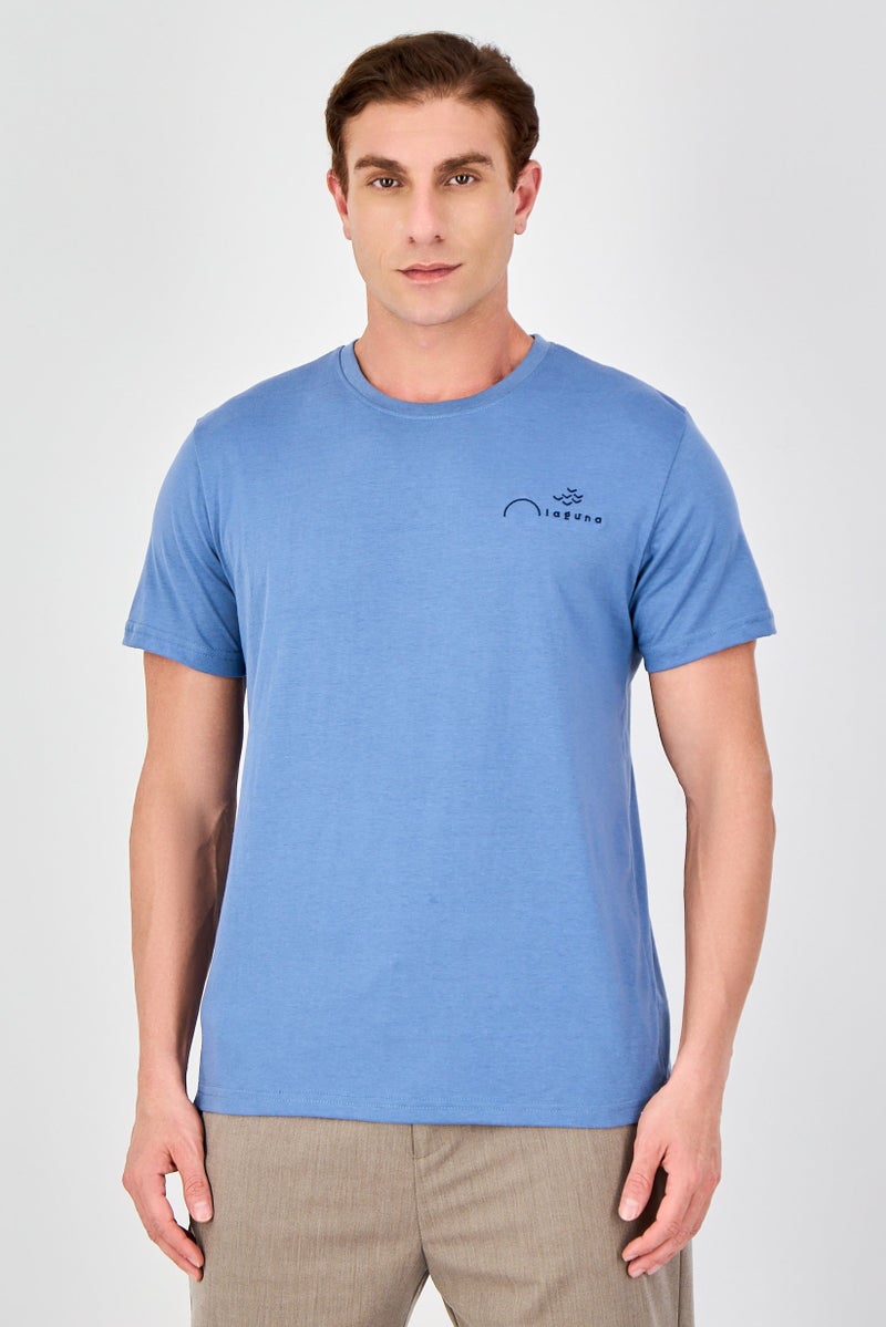 Laguna Men Crew Neck Short Sleeve Embroidered Logo T-Shirt, Sage Blue - Image 1