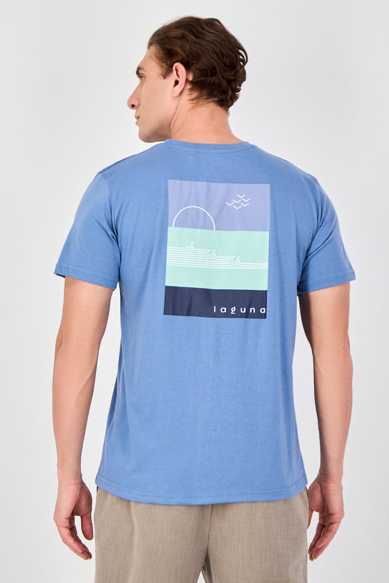 Laguna Men Crew Neck Short Sleeve Embroidered Logo T-Shirt, Sage Blue - Image 3