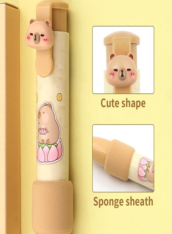 Geluode Capybara Retractable Click Eraser, 4 PCS Cute Pen Shaped Erasers, Press Type Mechanical Eraser for Kids Boys Girls Students Painting Writing School Supply Stationery - Image 3