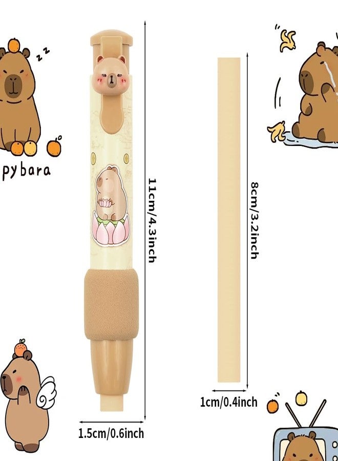 Geluode Capybara Retractable Click Eraser, 4 PCS Cute Pen Shaped Erasers, Press Type Mechanical Eraser for Kids Boys Girls Students Painting Writing School Supply Stationery - Image 2