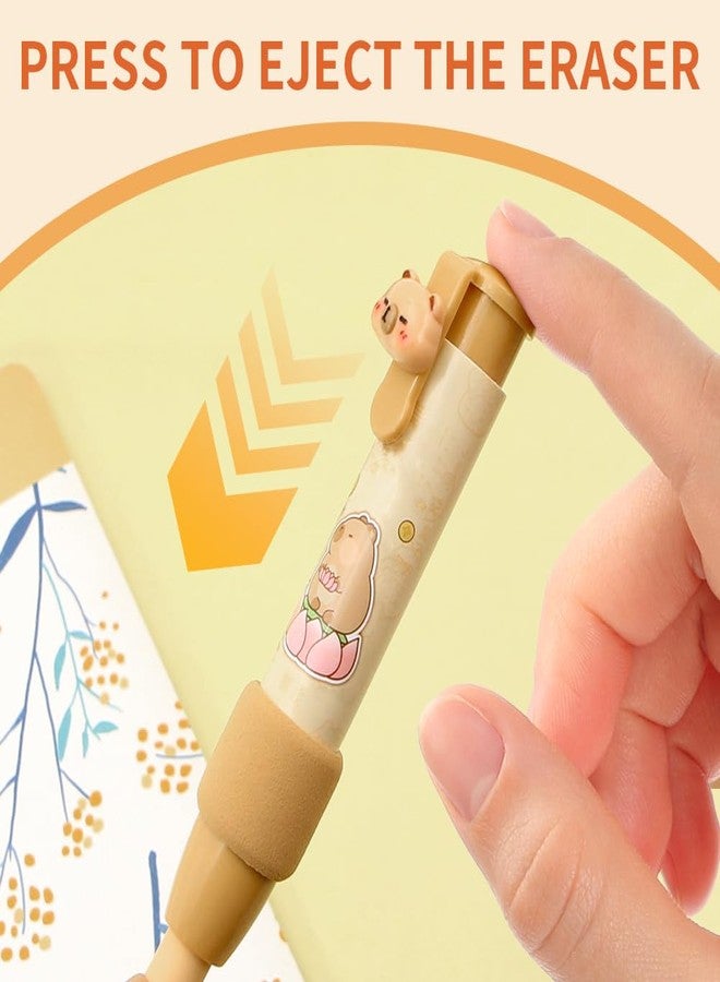 Geluode Capybara Retractable Click Eraser, 4 PCS Cute Pen Shaped Erasers, Press Type Mechanical Eraser for Kids Boys Girls Students Painting Writing School Supply Stationery - Image 4