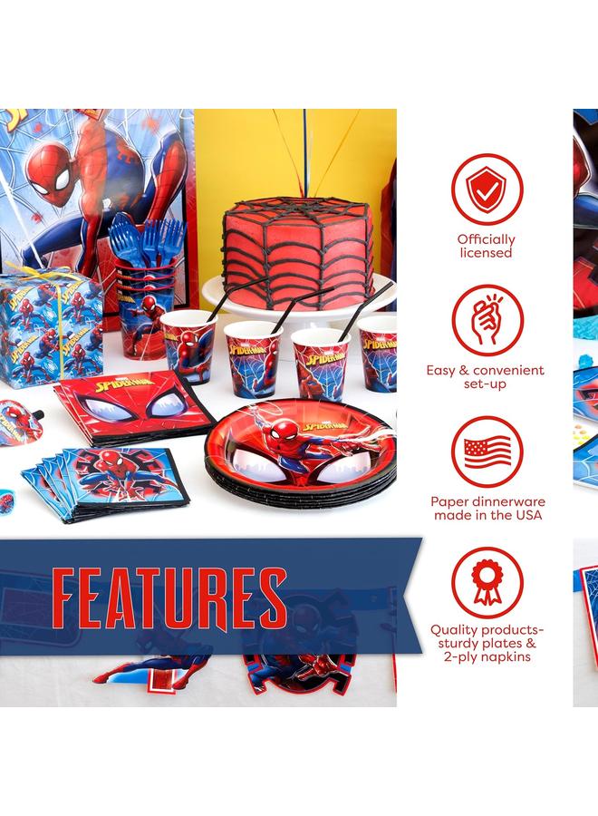 Bluejw Spiderman Birthday Party Supplies Set | Spiderman Party Supplies | Spiderman Birthday Decorations | Serves 16 Guests | With Balloons, Banner, Table Cover, Plates, Cups, Napkins, Masks, Button - Image 3