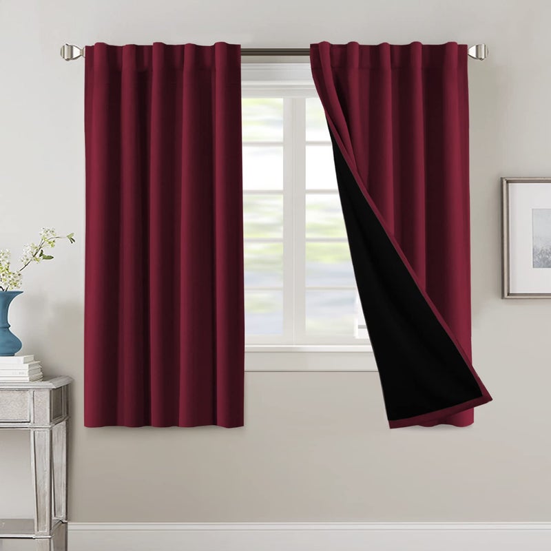 H.VERSAILTEX 100% Blackout Curtains for Bedroom with Black Liner Full Room Darkening Curtains Thermal Insulated Back Tab/Rod Pocket Window Drapes for Living Room  2 Panels  42 x 63 Inch  Burgundy - Image 1