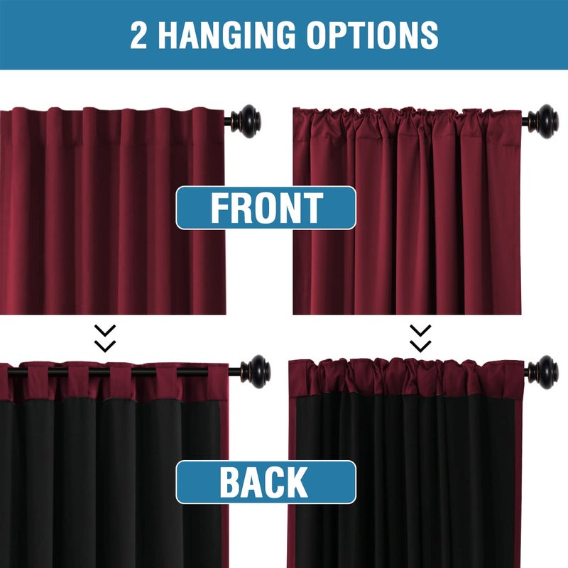 H.VERSAILTEX 100% Blackout Curtains for Bedroom with Black Liner Full Room Darkening Curtains Thermal Insulated Back Tab/Rod Pocket Window Drapes for Living Room  2 Panels  42 x 63 Inch  Burgundy - Image 5