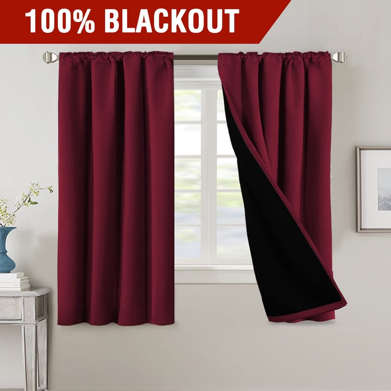 H.VERSAILTEX 100% Blackout Curtains for Bedroom with Black Liner Full Room Darkening Curtains Thermal Insulated Back Tab/Rod Pocket Window Drapes for Living Room  2 Panels  42 x 63 Inch  Burgundy - Image 2