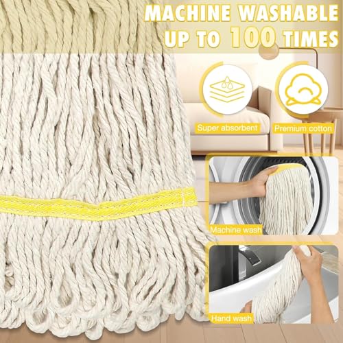 VOUBIEN Looped End Commercial Industrial Mop Replacement Head, Heavy Duty String Wet Refill Mop Head for Commercial Industrial Grade Floor Cleaning,2 Pack,Yellow - Image 3