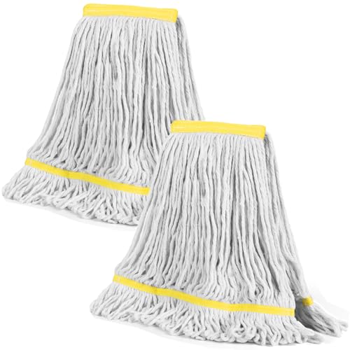 VOUBIEN Looped End Commercial Industrial Mop Replacement Head, Heavy Duty String Wet Refill Mop Head for Commercial Industrial Grade Floor Cleaning,2 Pack,Yellow - Image 1