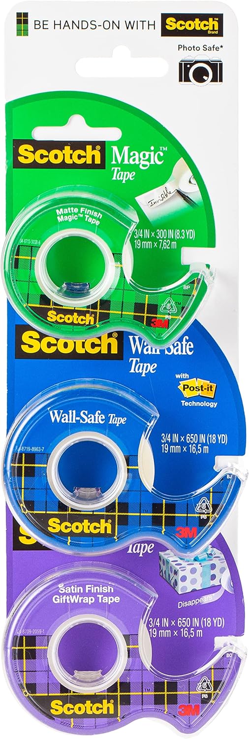 Scotch Tapes Promo Pack - Magic Tape, Wall-Safe Tape, and Gift-Wrap Tape (3 Dispensers) - Image 1