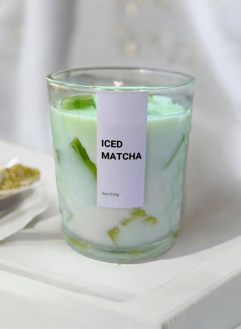 Iced Matcha Scented Candle 8x9cm 6oz 220g  - Soy Wax, Aromatherapy, Long-Lasting Fresh Home Fragrance & Gift - Home Decore - Image 1