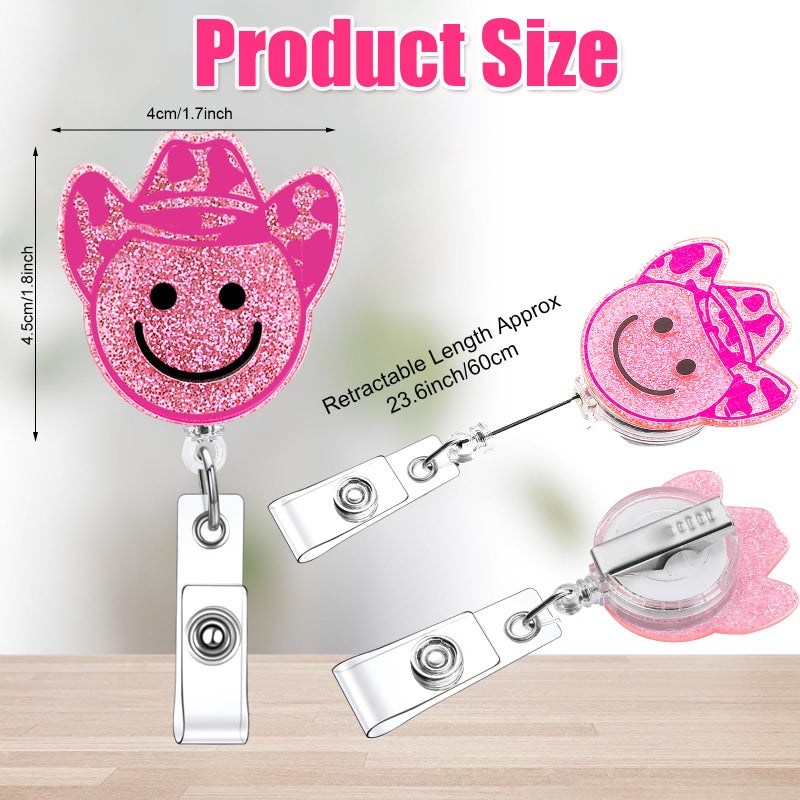 Remuuly 8 Pcs Cute Nurse Badge Reel Retractable Glitter Cow Daisy Smile Face Pink Bow Girly Funny Nurse Accessories Name Tag ID Clip Holder for Office School Hospital Teacher(Smile) - Image 2