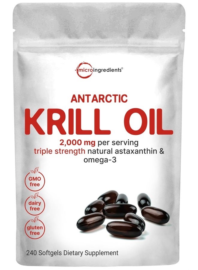 Micro Ingredients Antarctic Krill Oil Supplement, 2,000mg Per Serving, 240 Softgels, Triple Strength, Rich in Omega-3s EPA, DHA & Natural Astaxanthin, Supports Immune System & Brain Health  - Image 1