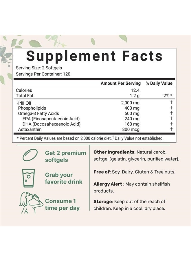 Micro Ingredients Antarctic Krill Oil Supplement, 2,000mg Per Serving, 240 Softgels, Triple Strength, Rich in Omega-3s EPA, DHA & Natural Astaxanthin, Supports Immune System & Brain Health  - Image 2