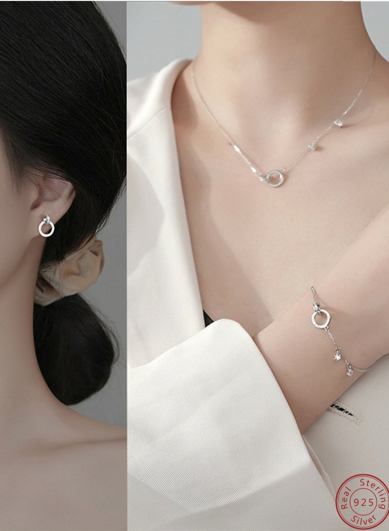 An all-over 925 silver jewelry set consisting of a Roman double-ring zirconium necklace, a bracelet and a pair of stud earrings comes in a stylish and elegant Valentine's Day gift - Image 2
