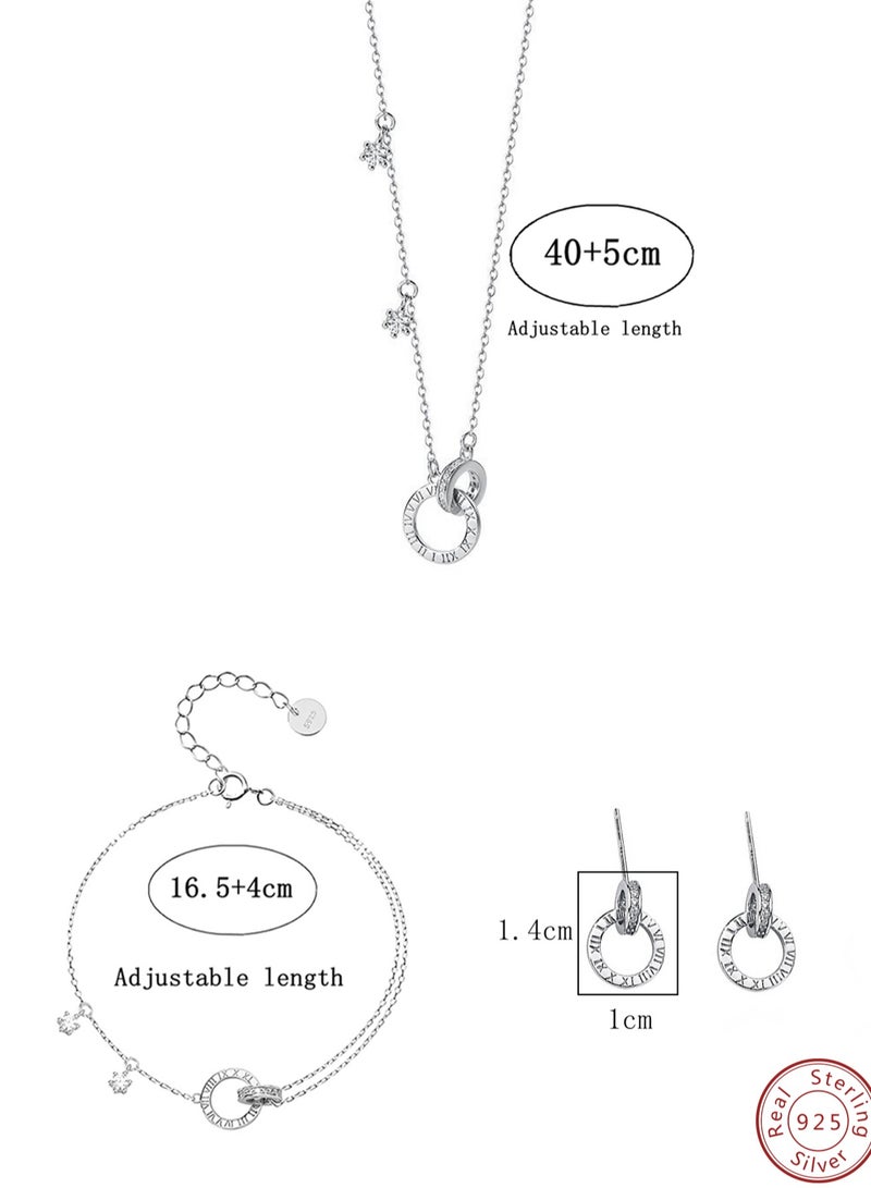 An all-over 925 silver jewelry set consisting of a Roman double-ring zirconium necklace, a bracelet and a pair of stud earrings comes in a stylish and elegant Valentine's Day gift - Image 4